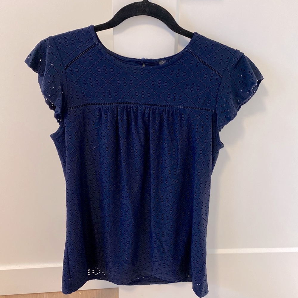 Adrianna Papell Knit Eyelet Flutter Sleeve Top sz S